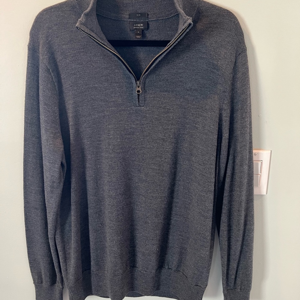 J Crew Merino Wool zip up sweater blue
